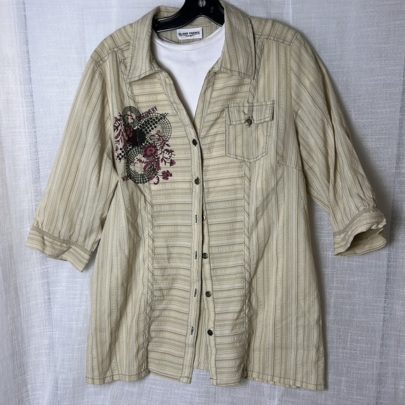 Claire France embroidered boho western shirt ,2X, cuff,multi print,seersucker EC - Picture 3 of 14